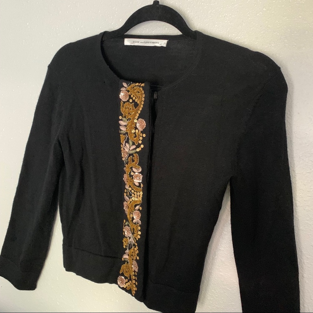 Diane Von Furstenburg Black Cardigan Sweater Sz S